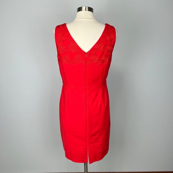 Tahari Womens Petite Red Sleeveless Sheath Dress Embroidered Neck size 10P - Picture 6 of 11